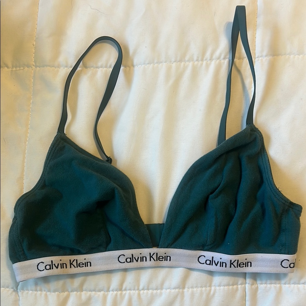 Calvin Klein Blue Triangle-Cut Bra with Signature Elastic Band